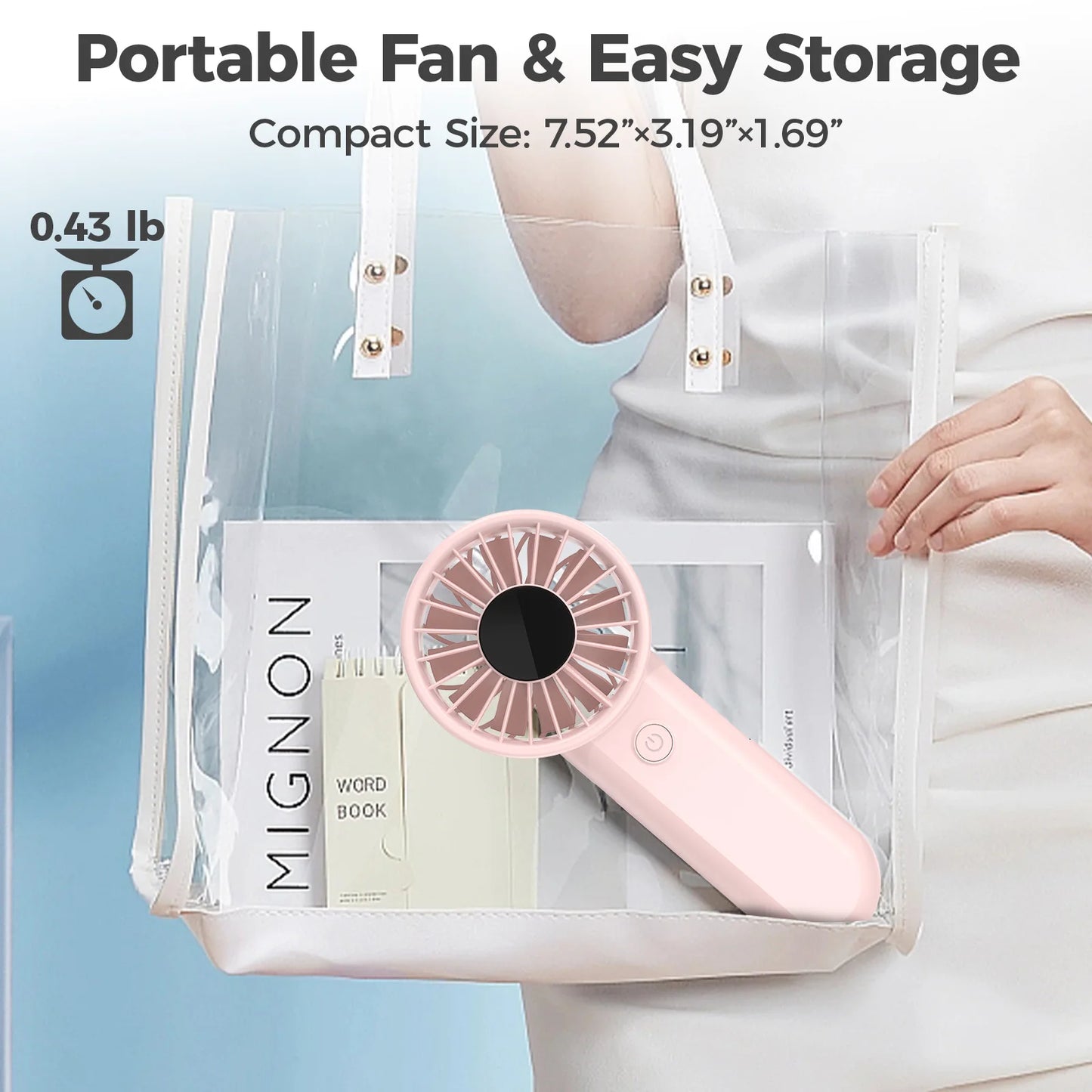 Outdoor Sports Handheld Fan with Power Bank, 3000mAh 5 Speed Strong Wind Cooling Fan for Hiking