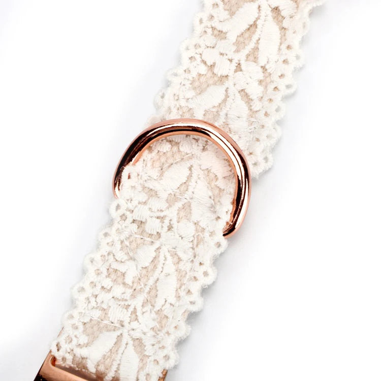 UFBemo Fashion Flowers Girl Dog Lace Dog Collar and Leash Lace Flower High- End Dog Pet Collar With Matched Leash Set