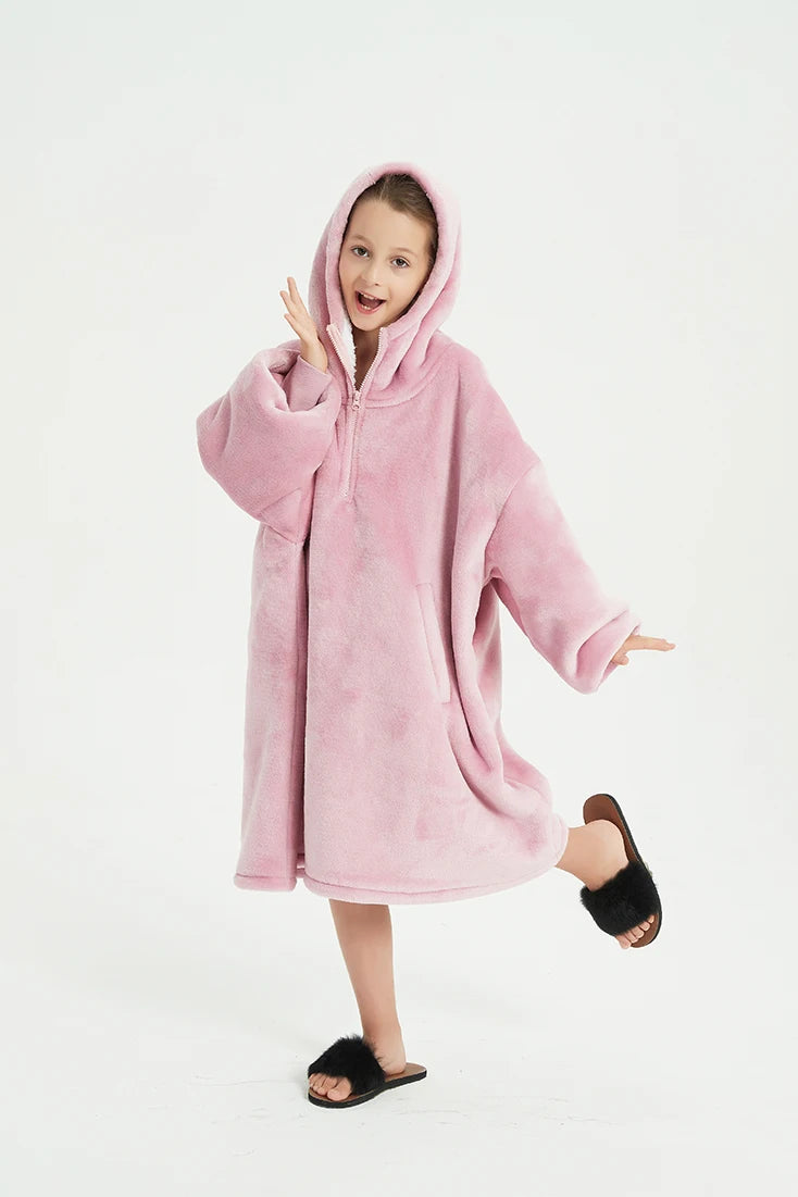 China Factory Oversized Winter Kids Wearable Hoodie Blanket Winter Custom Sherpa Hooded Blanket Kids Wearable Christmas Blanket