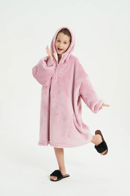 China Factory Oversized Winter Kids Wearable Hoodie Blanket Winter Custom Sherpa Hooded Blanket Kids Wearable Christmas Blanket