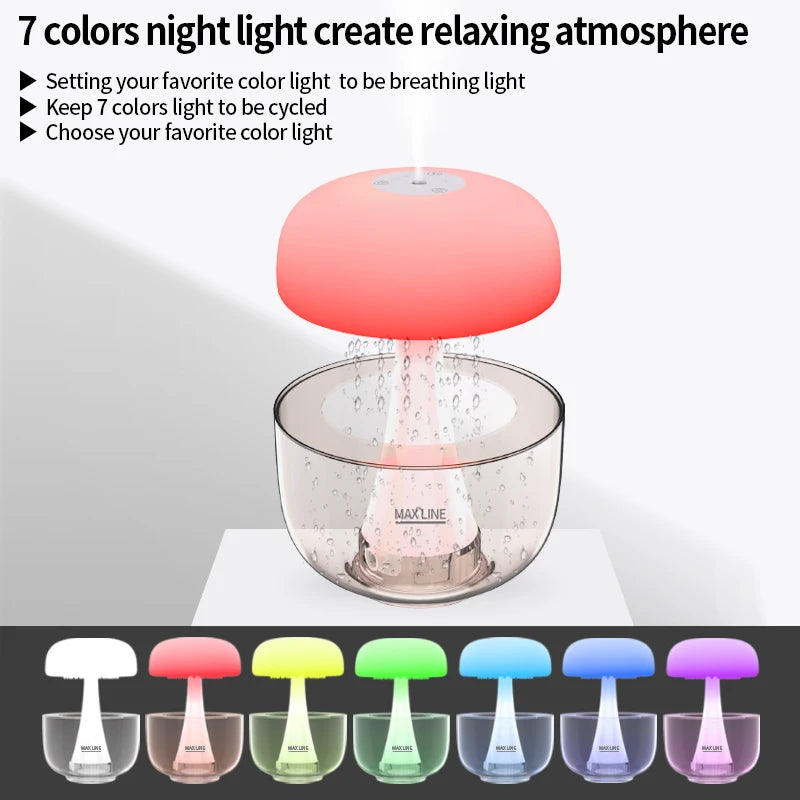 Christmas Gift White Noise Machine Rain Drop Humidifier Mushroom Rain Cloud Humidifier Raindrop Lamp Table Rain Water Diffuser