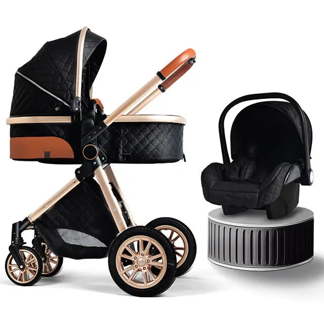 Wholesale Luxury 3-in-1 Travel System Big Wheel Baby Stroller with Car Seat High Landscape Leather for Young Family