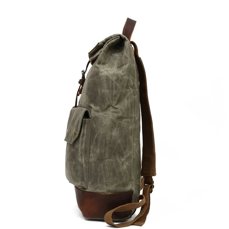 MUCHUAN 2303 Waxed Canvas Leather Backpacks for Men Wholesale Roll Top Hiking Camping Rucksack Knapsack Bags