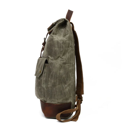 MUCHUAN 2303 Waxed Canvas Leather Backpacks for Men Wholesale Roll Top Hiking Camping Rucksack Knapsack Bags