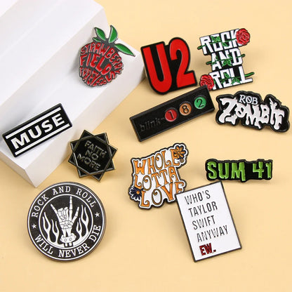 Shmik Funny Rock and Roll Band Enamel Pin Punk Letters Badge Album Collection Jewelry Gift for Music Fans