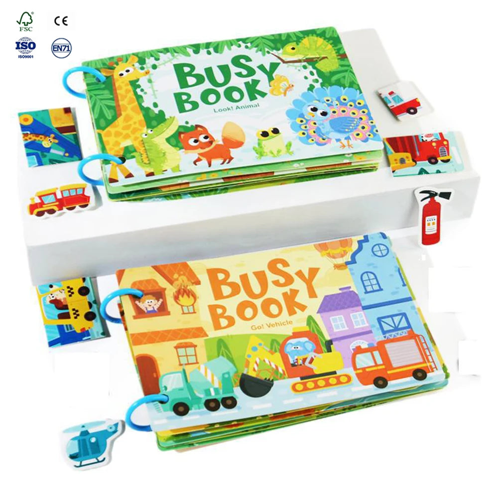 Toddler Quiet Book Early Learning Activities Puzzle Paste Matching Game Toy Kids Educational Magic Tape Wooden Busy Books Toys