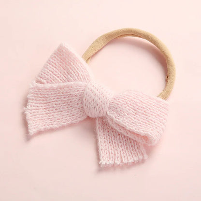 Cute Baby Hair Elastic Ties Bows with Knitted Wool Bow Rubber Band Ponytail Ties Headband for Infants Toddlers Girls Kids