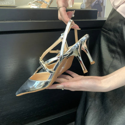 2025 Autumn Factory Stock Hot Selling Women's Single Shoes New Pointed Thin High Heels with Anti-Slip Straps for Summer Outdoors