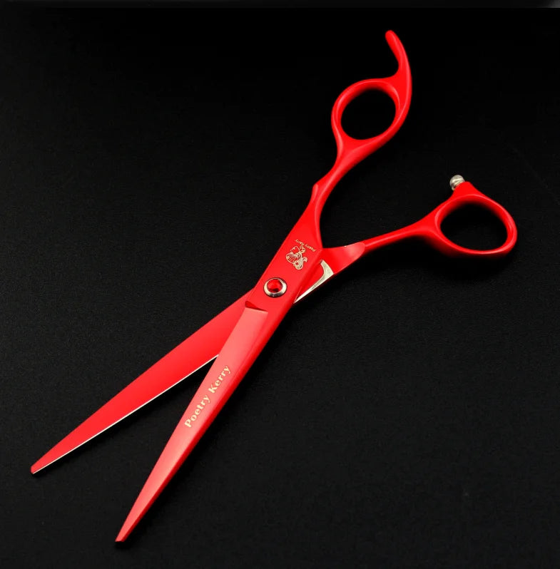 7.0 Inch  Red Veterinary Animal Shaped Scissors Pet Grooming Scissors Pet Fishbone Teeth 4 Scissors Set PTS-034