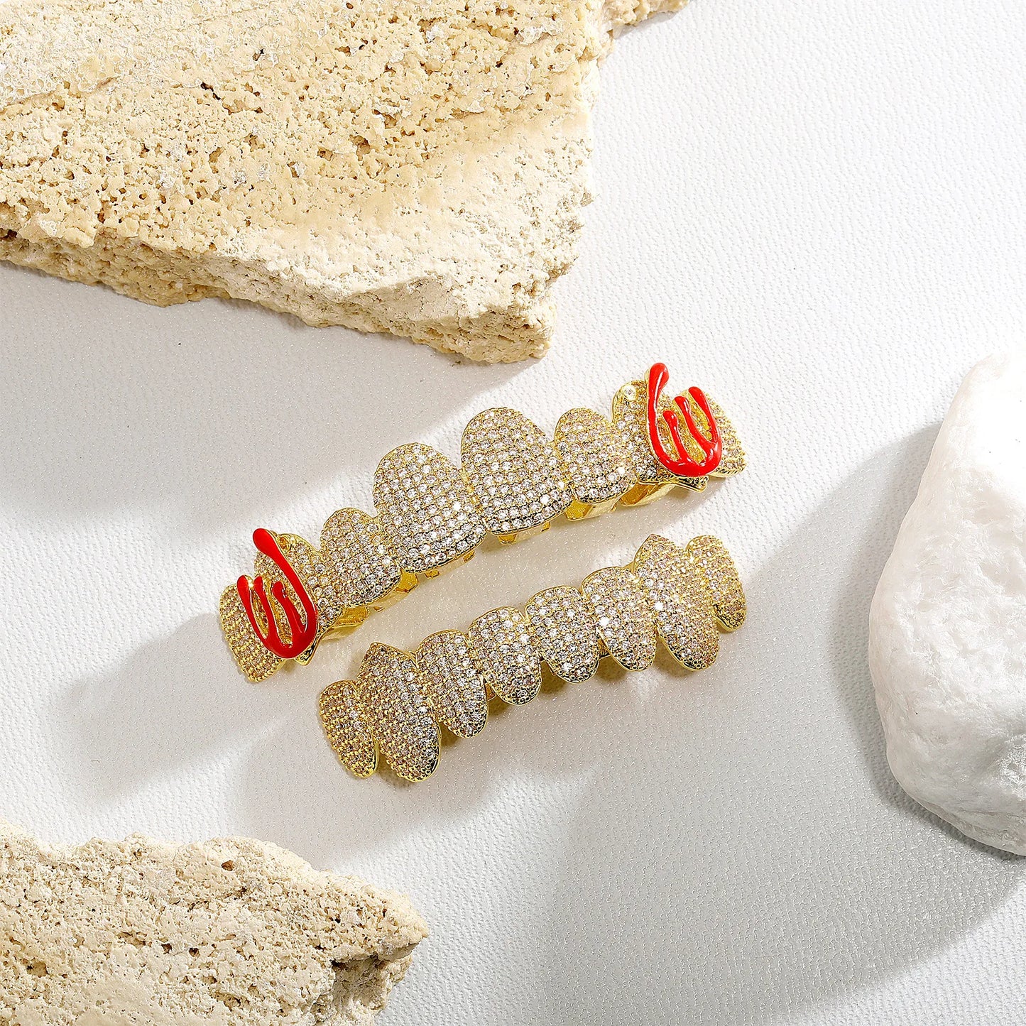 Hiphop Full Diamond Grillz Braces 8 Teeth Colorful Enamel Inlaid Diamond Online Shopping Seller Special Supply