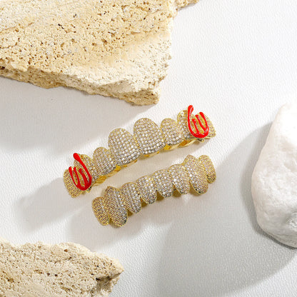 Hiphop Full Diamond Grillz Braces 8 Teeth Colorful Enamel Inlaid Diamond Online Shopping Seller Special Supply