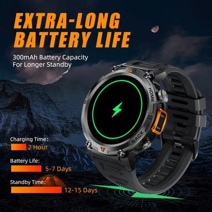 Wireless Calling EIGIIS Smart Watch for Men - LED Lighting Outdoor Sports Watch - Weather Remote Photo Music Control Smartwatch