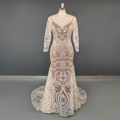 #4055 2 Piece in 1 BOHO Bohemian Long Sleeve Destination Wedding Dress Appliques Lace Wedding Shoot Post Bridal Gown REAL PHOTO