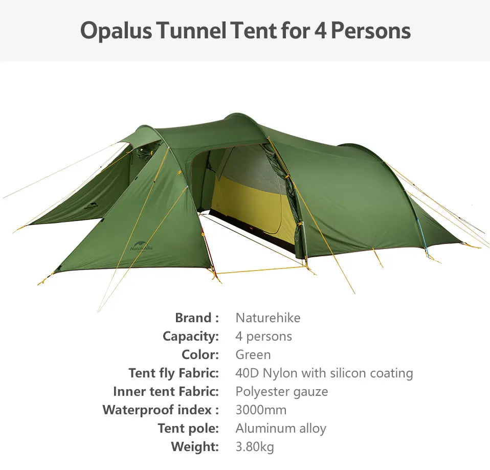 Naturehike Opalus 2 3 4 Tent 2 3 4 Person Hiking Tent 4 Season Tent Ultralight Family Travel Tent 20D Waterproof Camping Tent