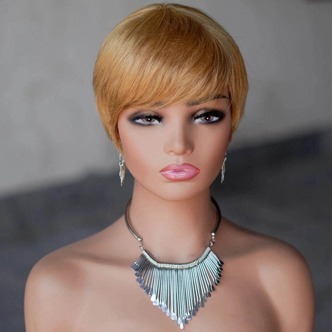Pixie Cut Human Hair Wig Short Straight  Layered Full Machine Made Wig 100% Remy Human Hair for Black Women Natural