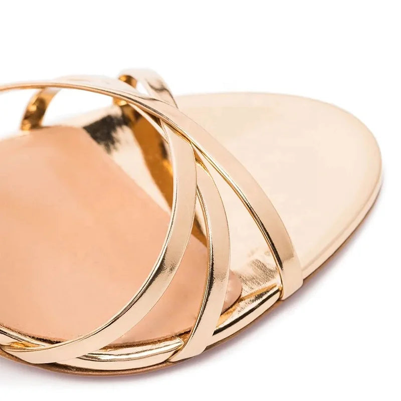 2020 Latest Women Chunky High Heel Gold Strappy Party Dress Summer Sandals