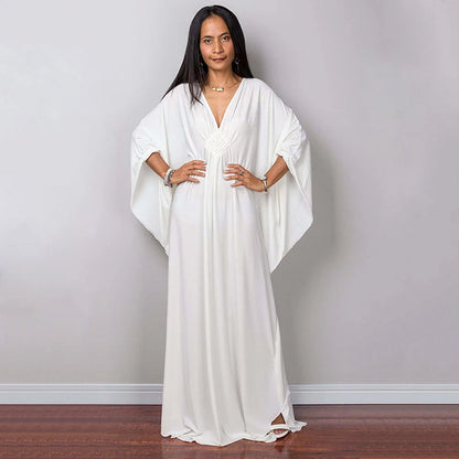 Trendy Design Knot Beach Maxi Dresses Solid V Neck Women Dress Clothing