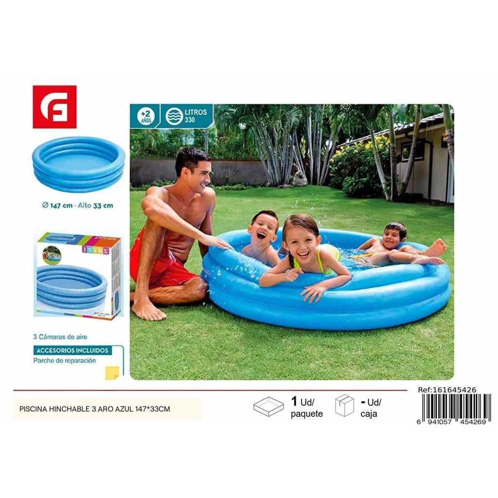 Inflatable pool with 3 blue rings, 147 x 33 cm - Fun for children