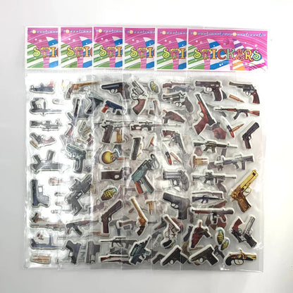 12Sheets/Set Military Fans Weapon Gun Pistol Stickers for Kids Boys PVC Bubble Scrapbook DIY Toys