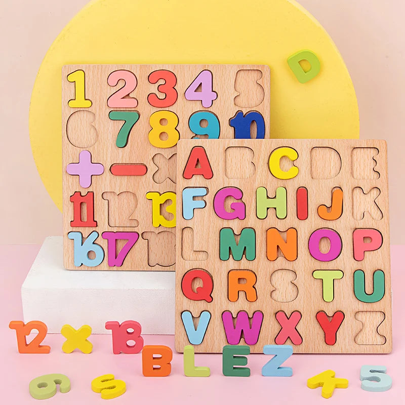 Kids Creative Alphabet Wood Puzzles ABC Letter and Number Montessori Learning Board Educational Toys for Toddlers