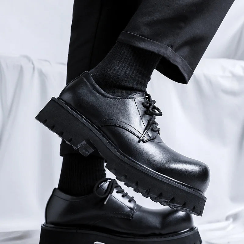 Gentlemen Round Toe Lace-ups Thick Sole Classy Design Microfiber Leather Shoes Men Oxfords Dress Shoes