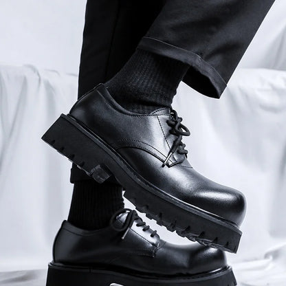 Gentlemen Round Toe Lace-ups Thick Sole Classy Design Microfiber Leather Shoes Men Oxfords Dress Shoes