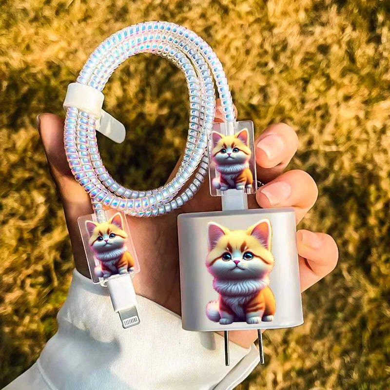 Cute Pet Dog Cat Soft TPU Protector Case for iPhone Phone Holder Stands Companion with Data Cable Charger