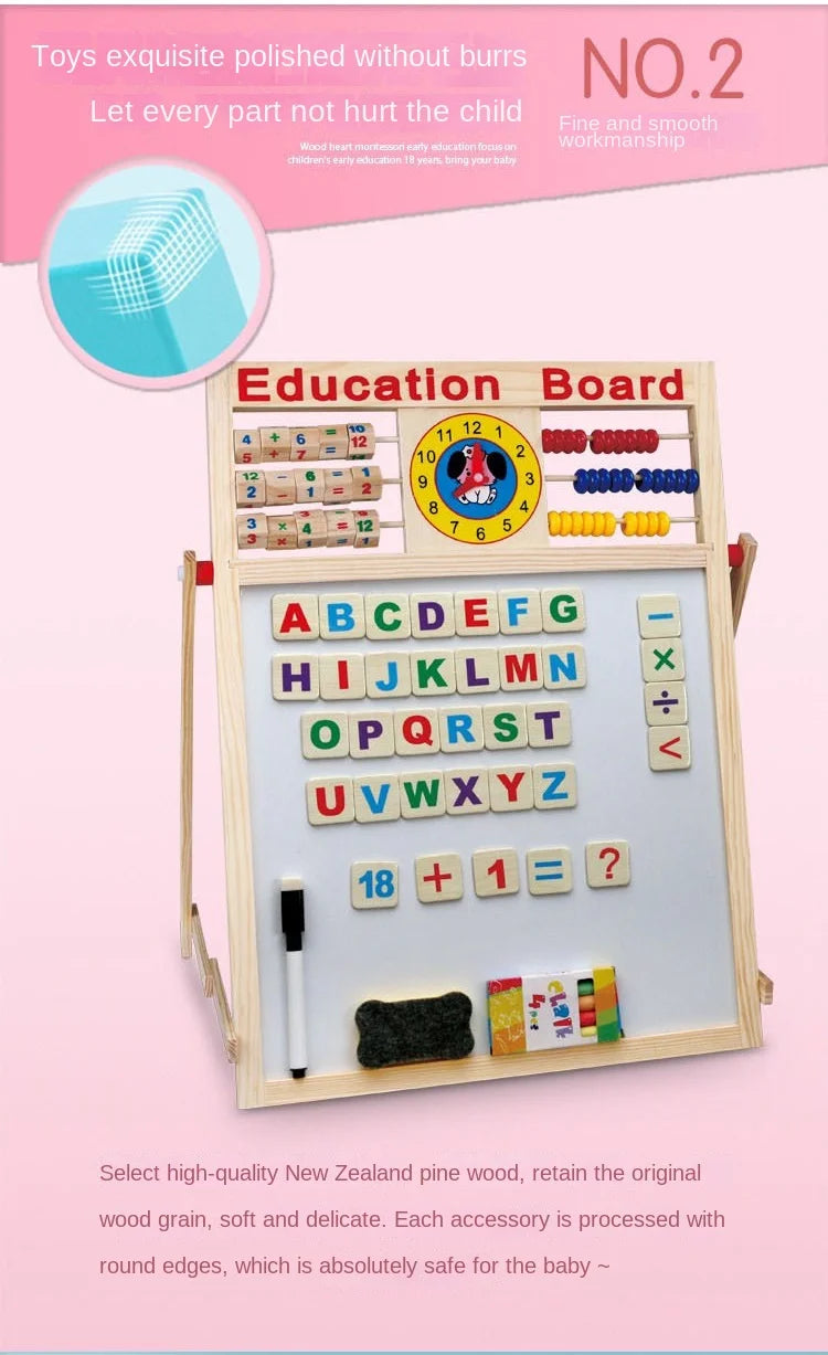 Korean Style Multifunctional Double-Sided Wooden Alphanumeric Sketchpad Early Education Puzzle Drawing Board Chalkboard for Kids