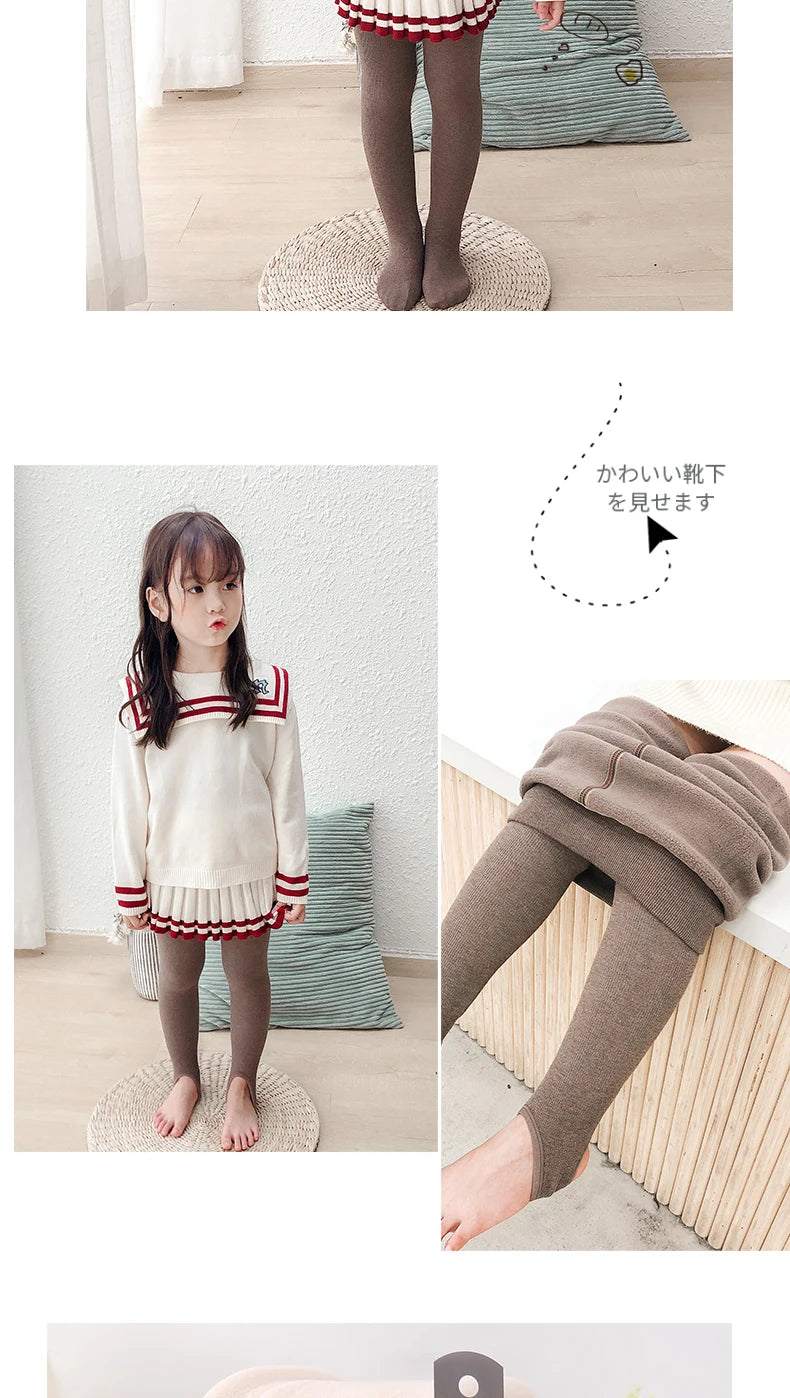 Girls winter plus velvet extra thick pantyhose child strips warm pants Polar Fleece Lining kids baby leggings cotton stockings