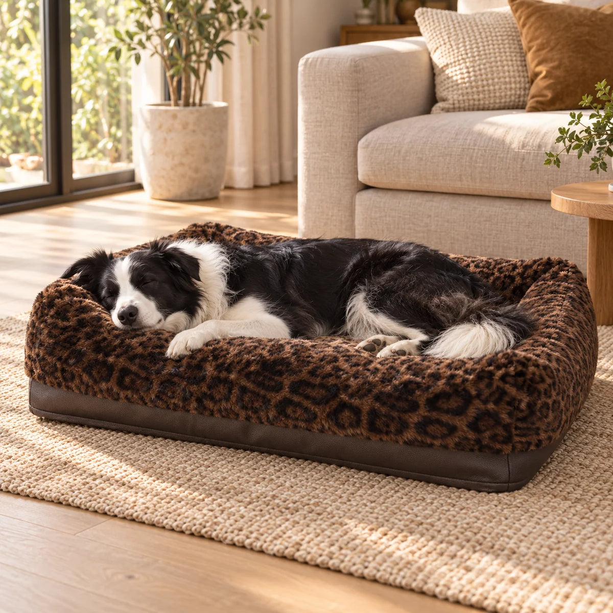 Luxury Leopard Faux Fur Pet Sofa Bed  Removable Washable Cover High Resilience Orthopedic Dog Bed Support Custom Dropshipping