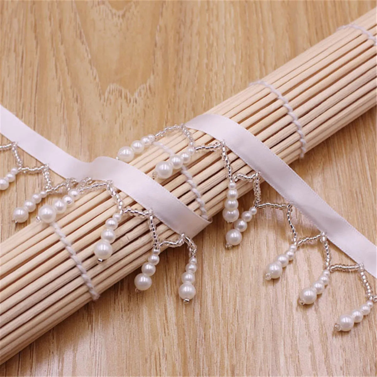 1 Yard Tassel Fringe Lace Pearl Beaded Edge Trim Ribbon Handmade Sewing DIY Craft Accessories