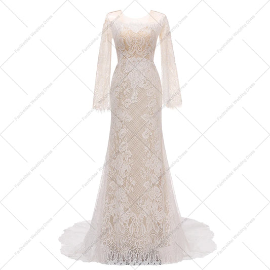 3020# Strapless Beach Boho Wedding Dress Lace Flare Sleeve Sheath Elegant Bridal Gown 2022 Off the Shoulder Sweep Train