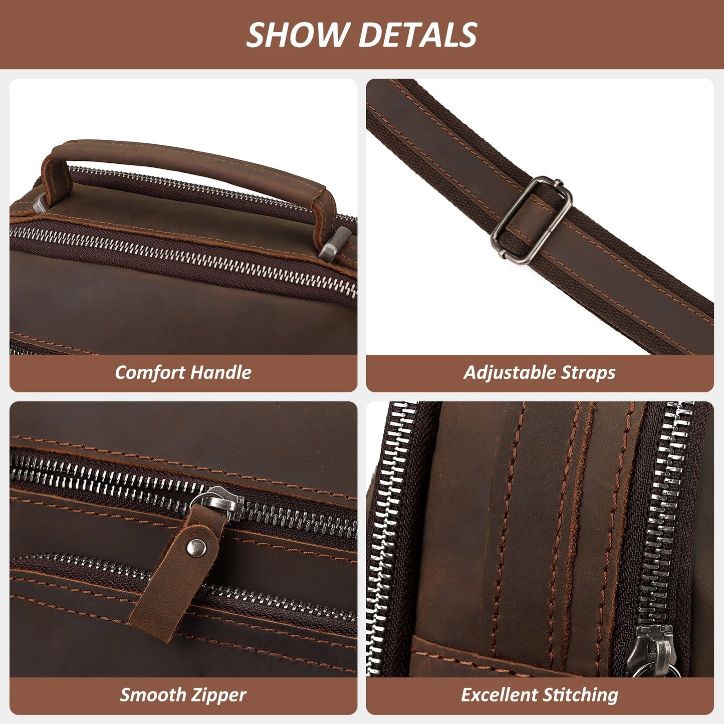 HUMERPAUL Men's Leather Shoulder Sling Bag Business Crossbody Messenger Bags for Work High Quality Male Cowhide Travel Handbag