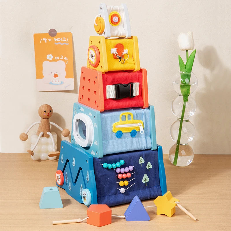 Montessori Early Educational Shape Matching Threading Toys Learning Rocket Multifunctional Stacking Toy Educational Blocks