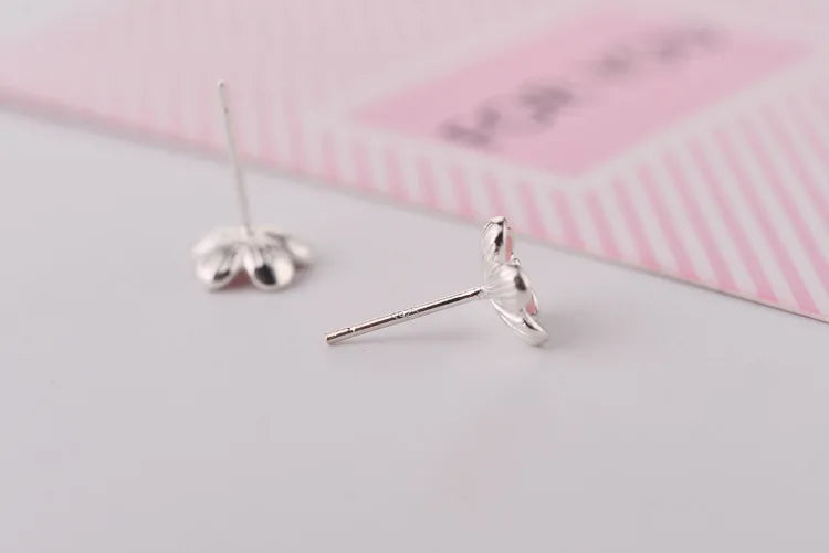 925 Sterling Silver Pink Flower Stud Earrings - Elegant Wedding Jewelry for Women