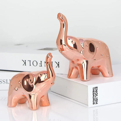 Ceramic Crafts Modern Style Figurines for Home Decor a Pair of Plated Silver Elephant Statue