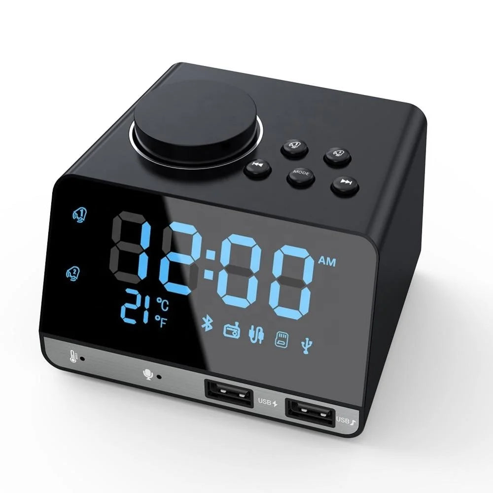 Alarm Clock for Hotels BT Speaker Creative Digital Music Desk Clock Display Radio with Dual USB Support U Disk TF Card FM