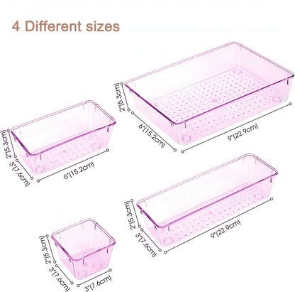 Hot Selling 4 Different Sizes Stackable Clear PET Kitchen Accessories Plastic clear Drawer Organizer Set for Cosmetics Jewelry