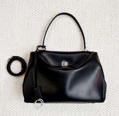 2024 New Tote Bag Genuine Leather Women's Bag Smooth Cowhide Handbag Lock Buckle Single Shoulder Crossbody Bag
