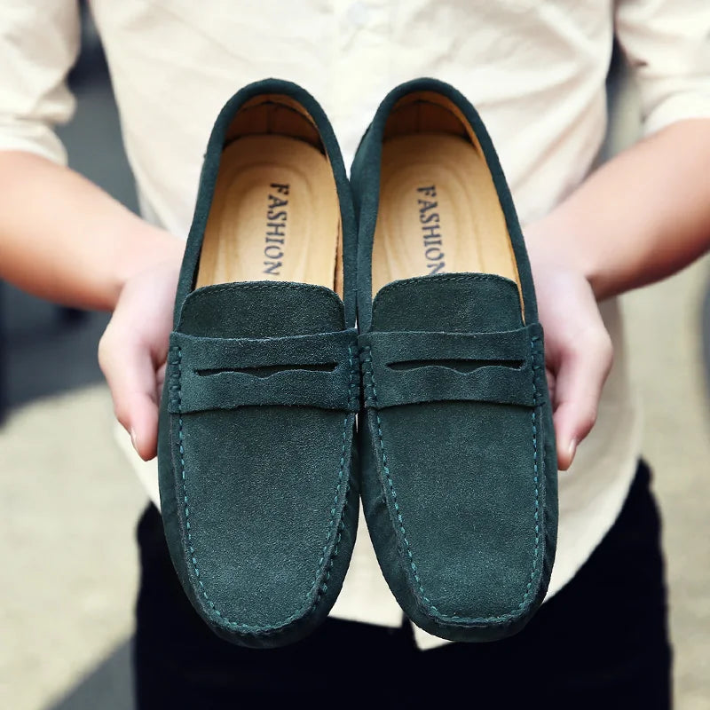 Men Casual Shoes Fashion Pea Shoes Handmade Suede Genuine Leather  Loafers Moccasins Slip on Men's Flats Driving Shoes Big Size