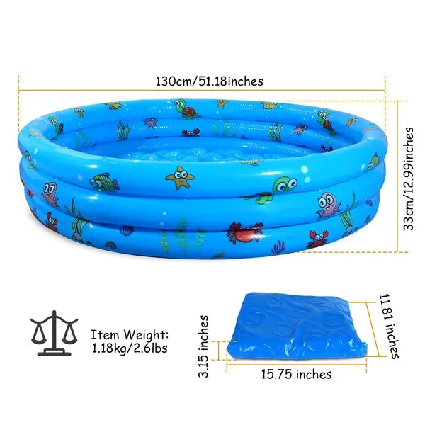 51x13-Inch Durable Foldable Swim Ball Pool FCJ Large Inflatable Family Swimming Pool for 3 Kids Easy to Blow up