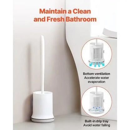 W2B Bathroom Accessories Toilet Brush and Holder Set with Matt Black PP Handle Deep Cleaning Plastic Cup for Hotels