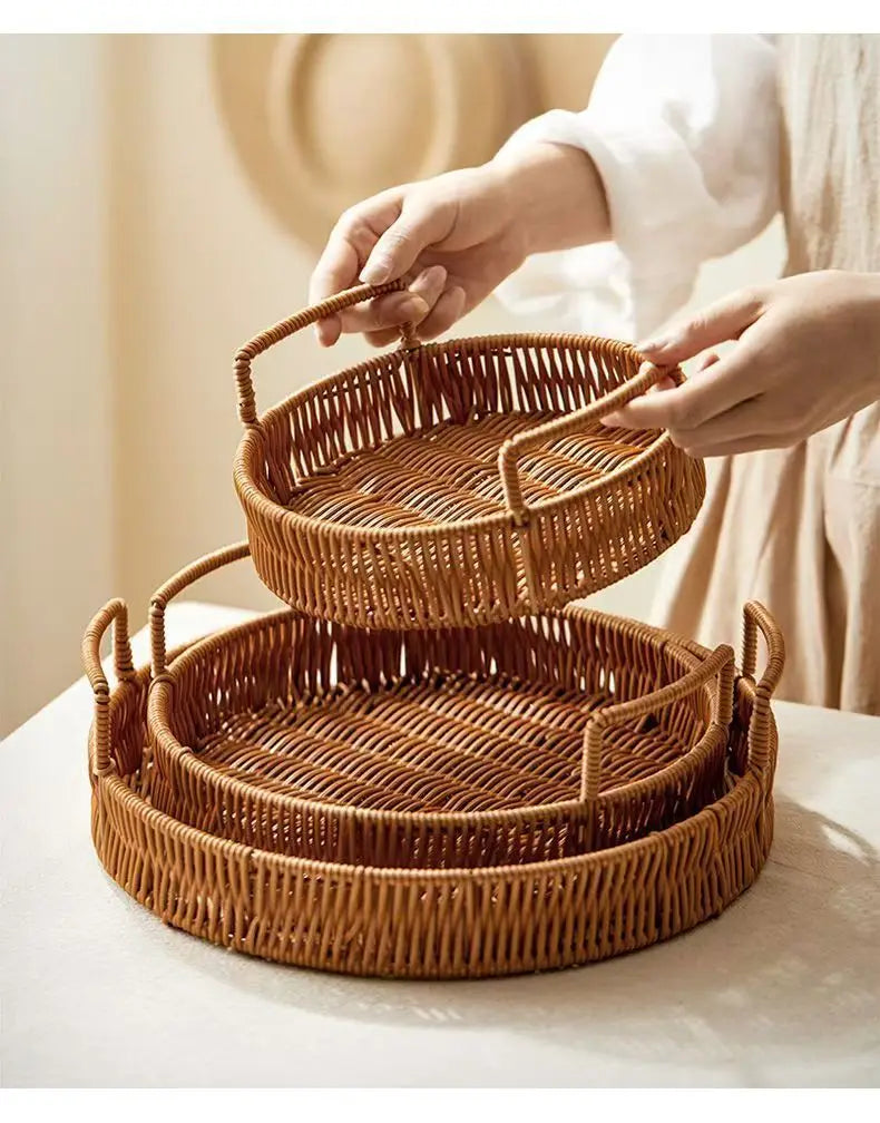 Rattan Storage Basket Woven Storage Desktop Snacks Dried Fruit Snacks Fruit Wedding Tray Storage Basket Dinner Plate
