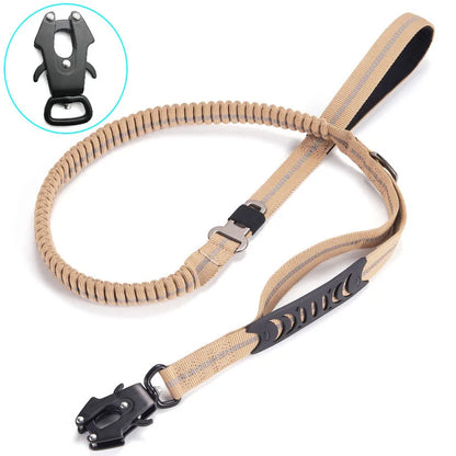 2in1 Car Leash for Medium Large Dogs Reflective Khaki Tactical Design Explosion Proof Frog Buckle Customizable Nylon Pet