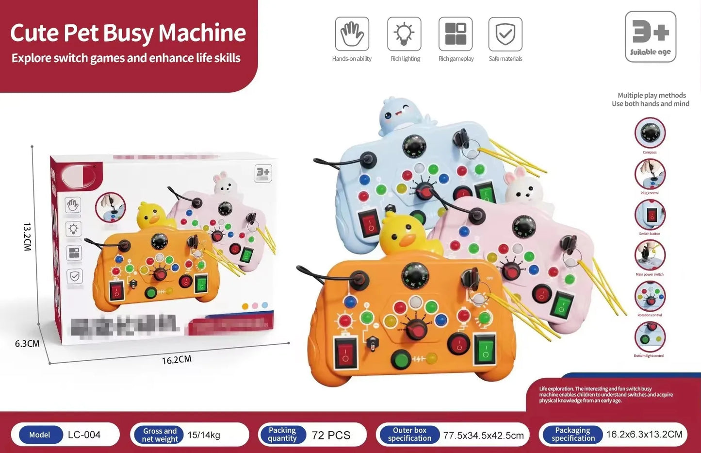 Unisex Kids Busy Machine Montessori Early Learning Puzzle Game 5-7 Years Age Switch Light Enlightenment Cognitive Intelligence