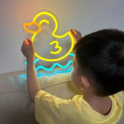 USB Powered Neon Light Custom-Size Lemon Yellow Duck LED Wall-Mounted Lamp Kids' Bedroom Decor Gifts IP65 Rated Plastic Silicone