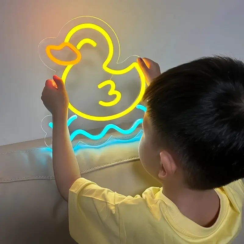 USB Powered Neon Light Custom-Size Lemon Yellow Duck LED Wall-Mounted Lamp Kids' Bedroom Decor Gifts IP65 Rated Plastic Silicone