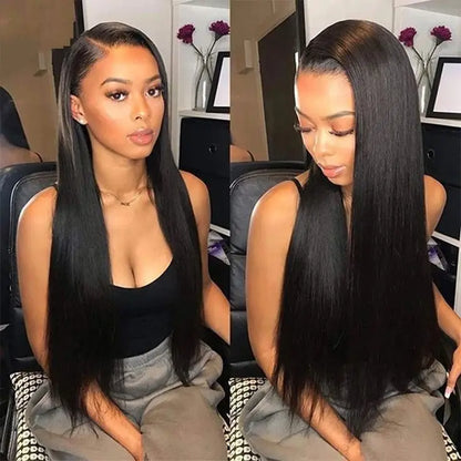30 Inch 13x4 Pre-Plucked Brazilian Human Hair Wig Straight Transparent Lace Front Bleached Knots Long Length for Black Women