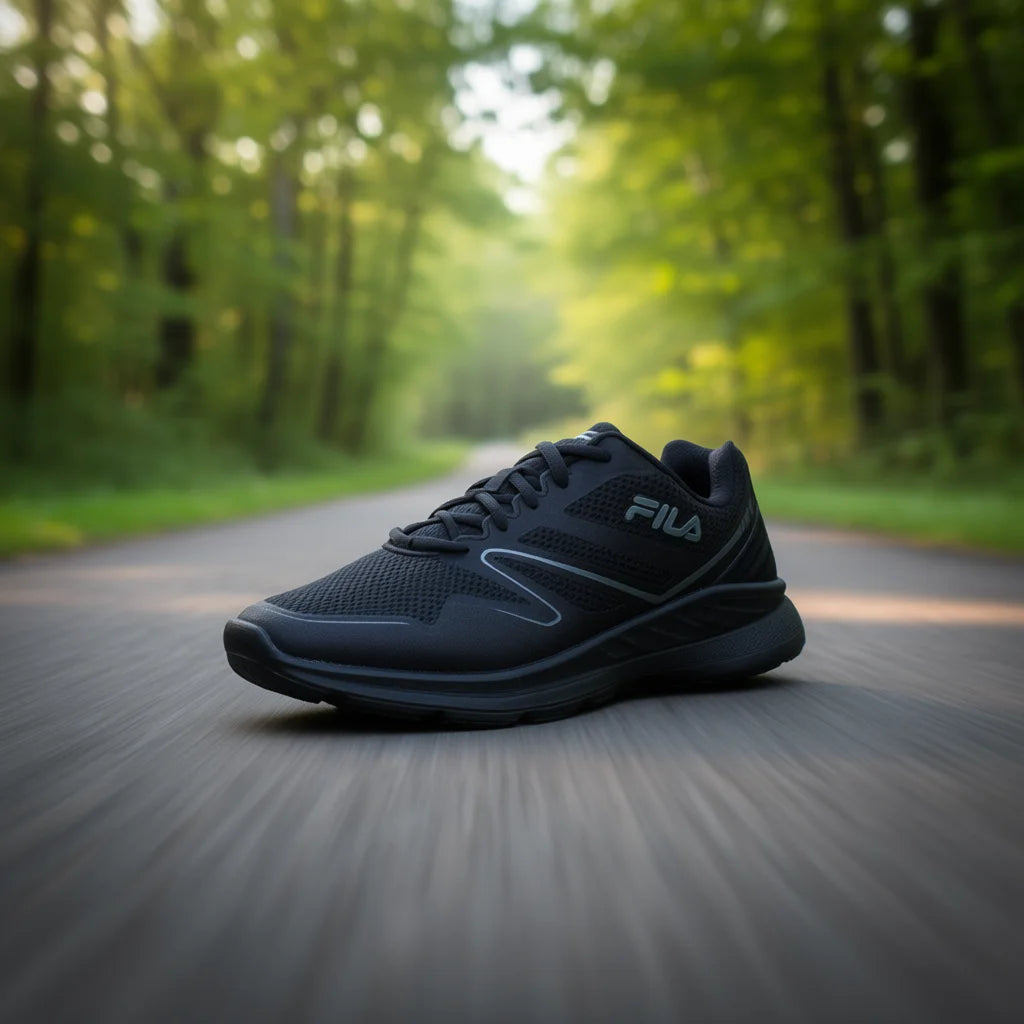 Fila Men's Memory Panorama 8 Running Shoes Black Mesh Upper Rubber Outsole EVA Midsole Summer Sportwear