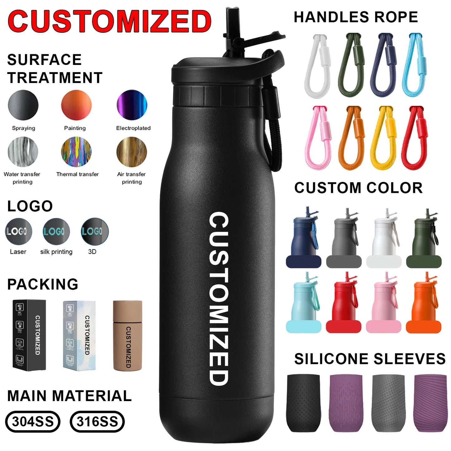 FAYREN Color 500ml New Custom Logo Water Bottle Stainless Steel Minimalist Insulated Thermos Vacuum Flasks & Thermoses